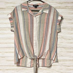 Sanctuary Pastel Striped Tie Front Button Down